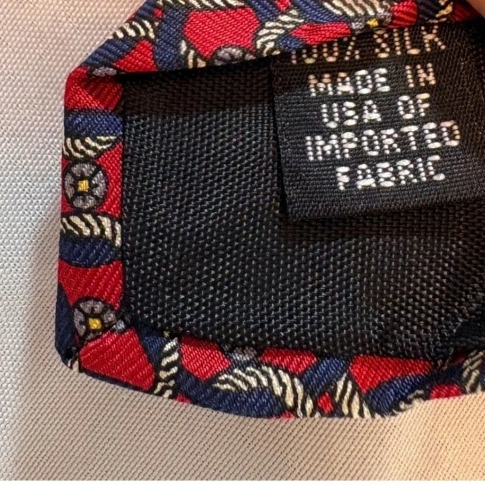 Claybrooke Silk Necktie Men Red Navy Geometric Rope Pattern Classic Business Tie